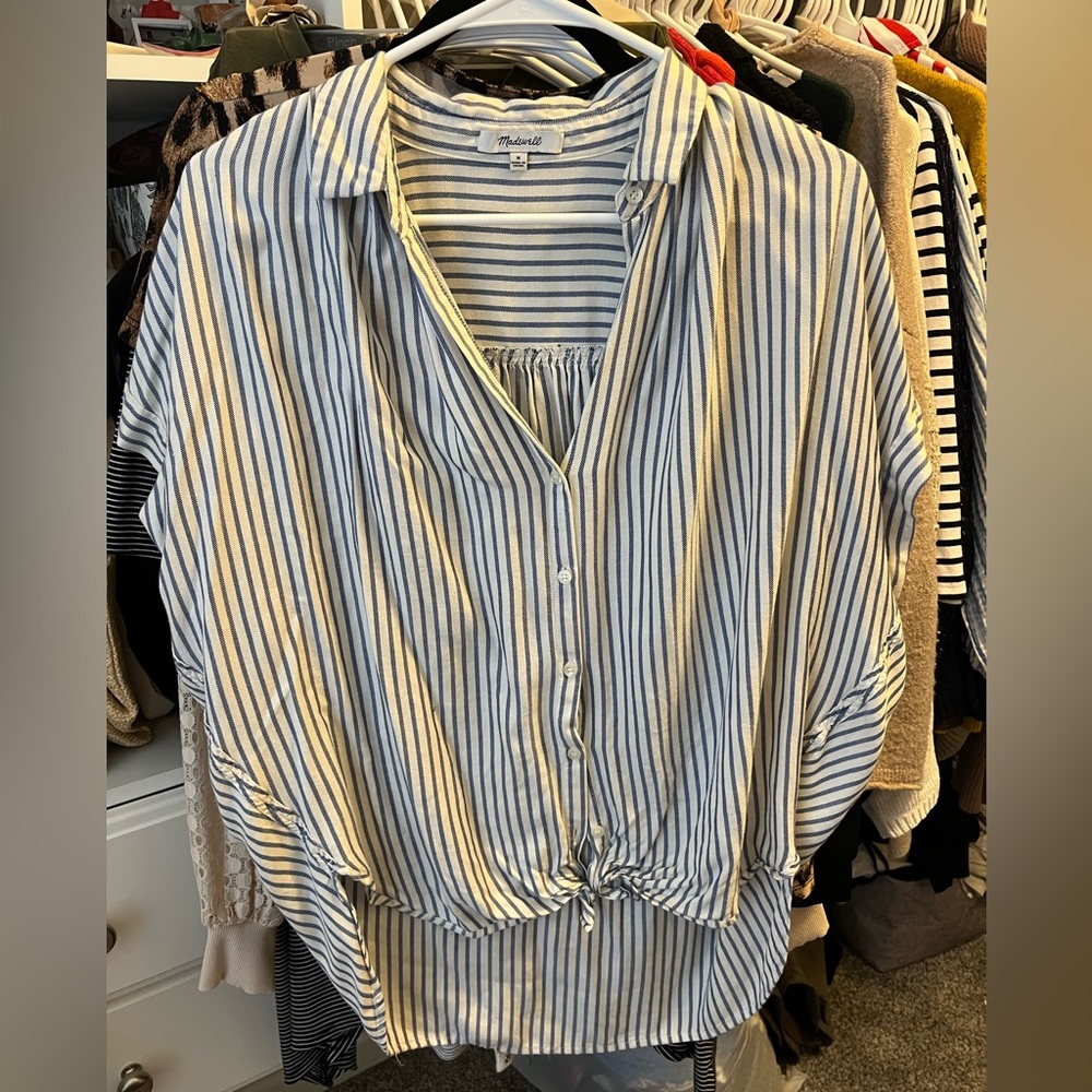 Madewell White and Blue Striped Button Down Shirt